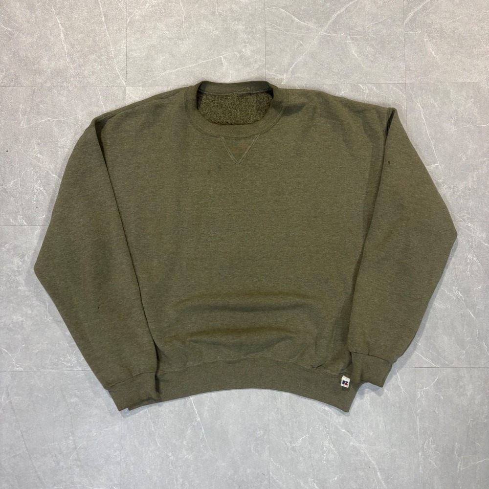 Russell Athletic Mens Crewneck Sweatshirt Olive Green Heather V-Stitch XL 4745